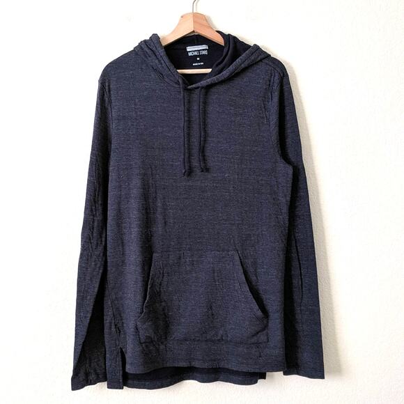 Michael Stars Mens Drawstring Hoodie Sweatshirt Pullover Long Sleeve Blue Medium - Picture 1 of 8